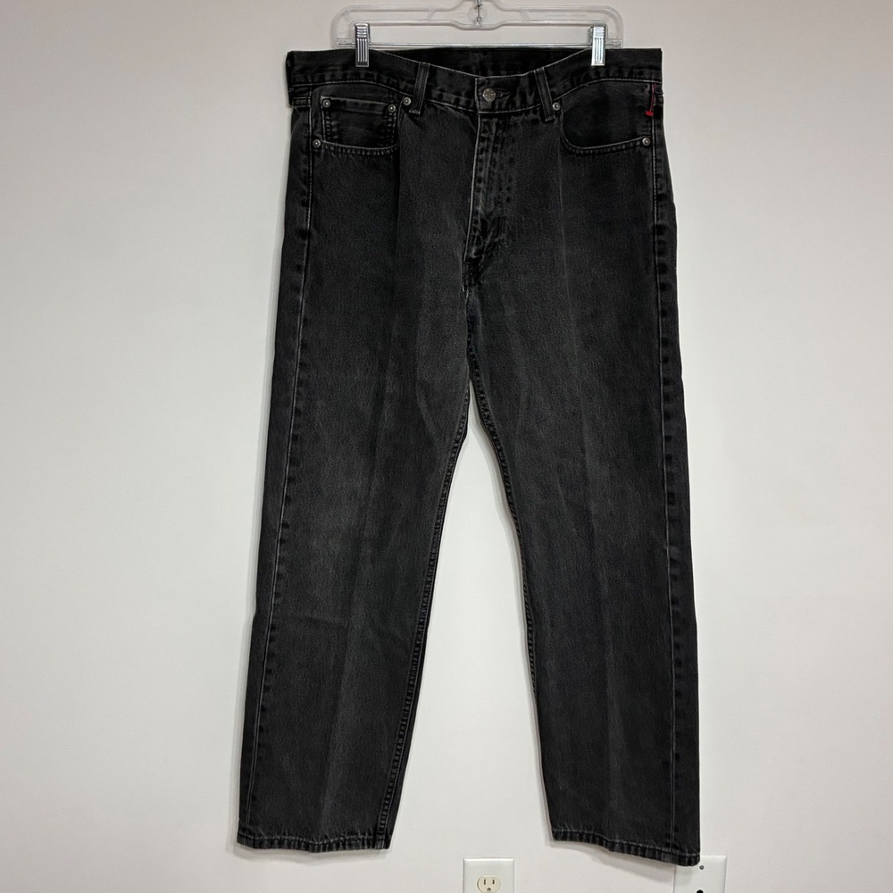 Levis 505 Regular Fit Jeans Mens 38x32 Black Faded Straight Leg Denim Pants